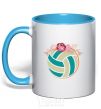 Mug with a colored handle A volleyball with roses sky-blue фото