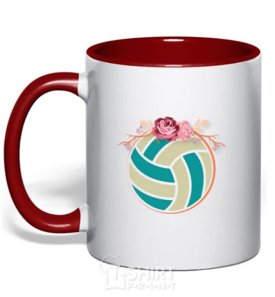 Mug with a colored handle A volleyball with roses red фото