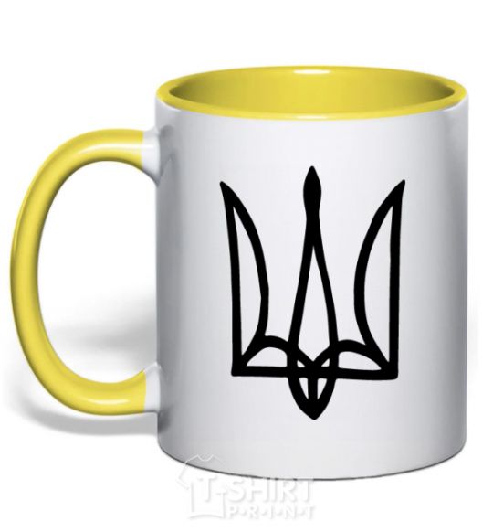 Mug with a colored handle Coat of arms drawing yellow фото