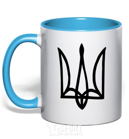 Mug with a colored handle Coat of arms drawing sky-blue фото