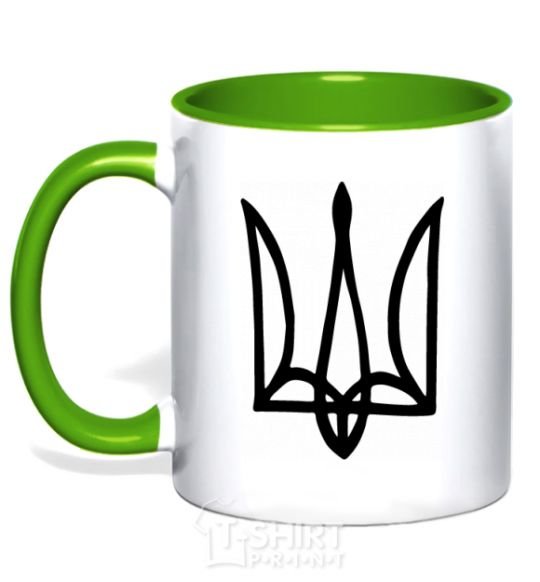 Mug with a colored handle Coat of arms drawing kelly-green фото