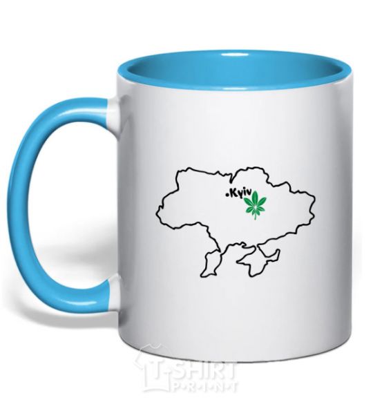 Mug with a colored handle Kiev resident sky-blue фото