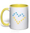 Mug with a colored handle Heart of crosses yellow фото