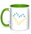 Mug with a colored handle Heart of crosses kelly-green фото