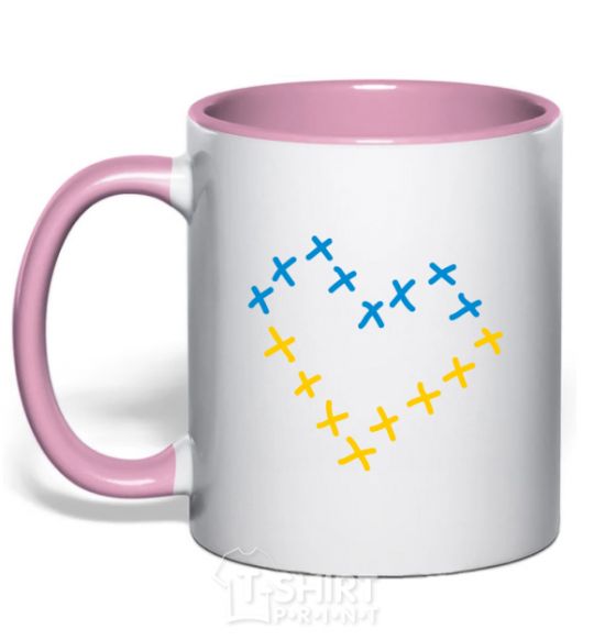 Mug with a colored handle Heart of crosses light-pink фото