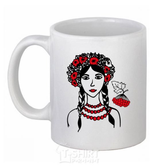 Ceramic mug Ukrainian viburnum V.1 White фото