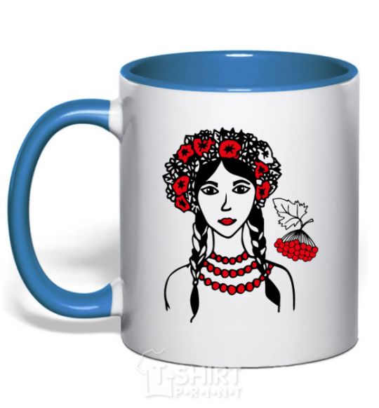 Mug with a colored handle Ukrainian viburnum V.1 royal-blue фото