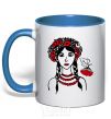 Mug with a colored handle Ukrainian viburnum V.1 royal-blue фото