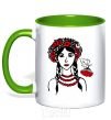 Mug with a colored handle Ukrainian viburnum V.1 kelly-green фото