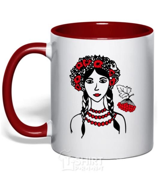 Mug with a colored handle Ukrainian viburnum V.1 red фото