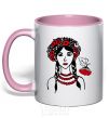 Mug with a colored handle Ukrainian viburnum V.1 light-pink фото