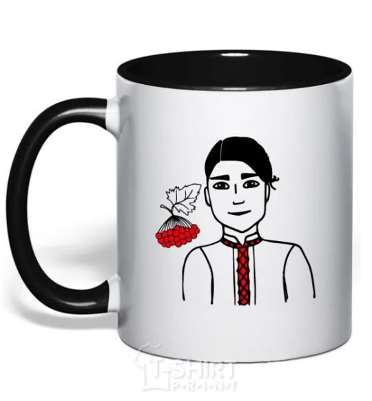 Mug with a colored handle Ukrainian viburnum black фото