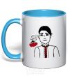 Mug with a colored handle Ukrainian viburnum sky-blue фото