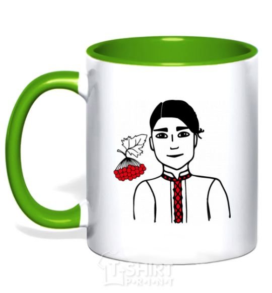 Mug with a colored handle Ukrainian viburnum kelly-green фото