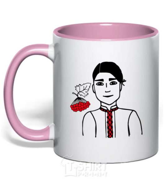 Mug with a colored handle Ukrainian viburnum light-pink фото