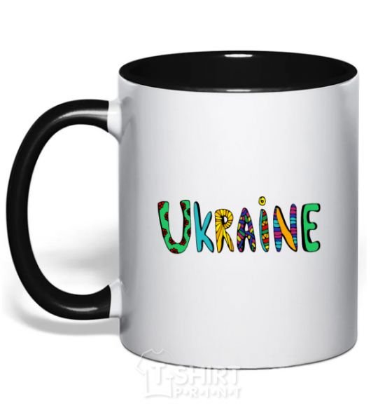 Mug with a colored handle Ukraine text black фото