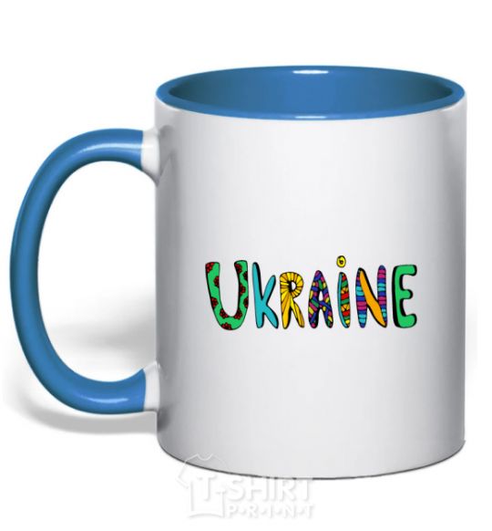 Mug with a colored handle Ukraine text royal-blue фото