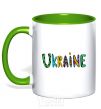 Mug with a colored handle Ukraine text kelly-green фото