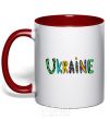 Mug with a colored handle Ukraine text red фото