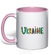 Mug with a colored handle Ukraine text light-pink фото