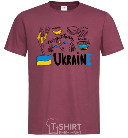 Men's T-Shirt Ukraine symbols burgundy фото
