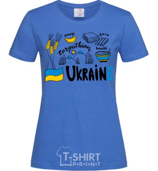 Women's T-shirt Ukraine symbols royal-blue фото