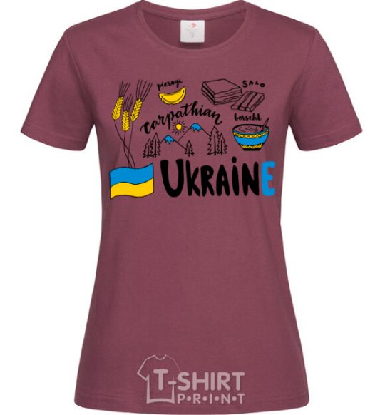 Women's T-shirt Ukraine symbols burgundy фото