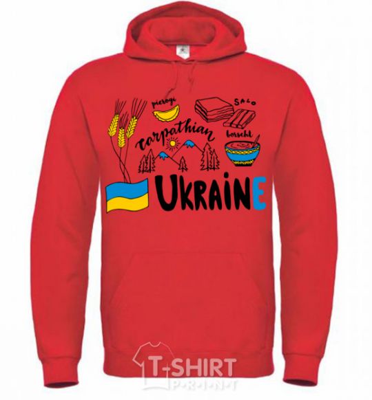 Men`s hoodie Ukraine symbols bright-red фото