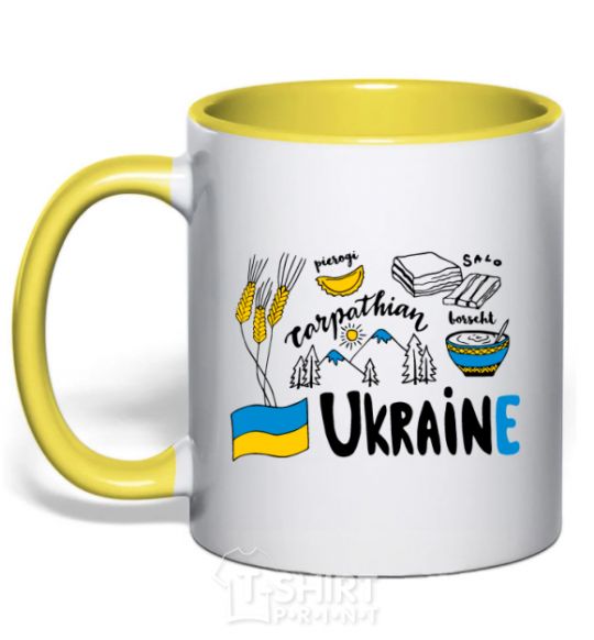 Mug with a colored handle Ukraine symbols yellow фото