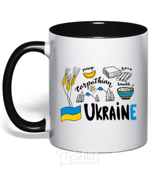 Mug with a colored handle Ukraine symbols black фото