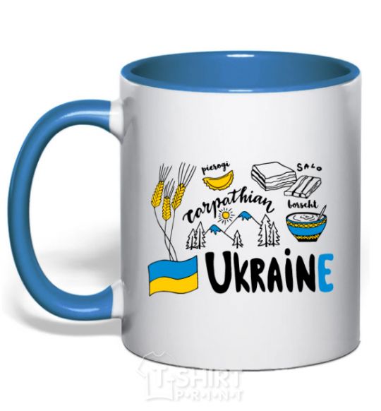 Mug with a colored handle Ukraine symbols royal-blue фото