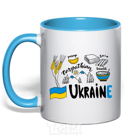Mug with a colored handle Ukraine symbols sky-blue фото