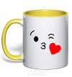 Mug with a colored handle A kiss yellow фото