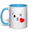 Mug with a colored handle A kiss sky-blue фото