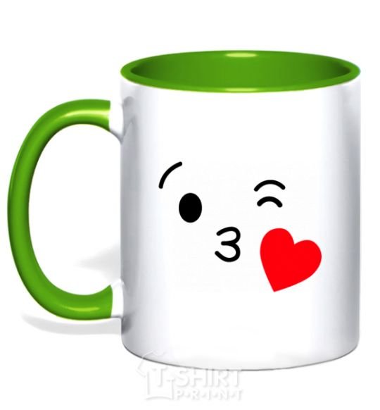 Mug with a colored handle A kiss kelly-green фото