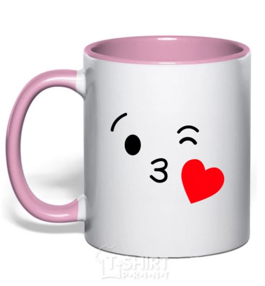 Mug with a colored handle A kiss light-pink фото