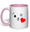 Mug with a colored handle A kiss light-pink фото