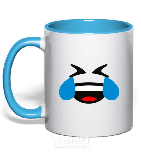 Mug with a colored handle Funny to tears sky-blue фото