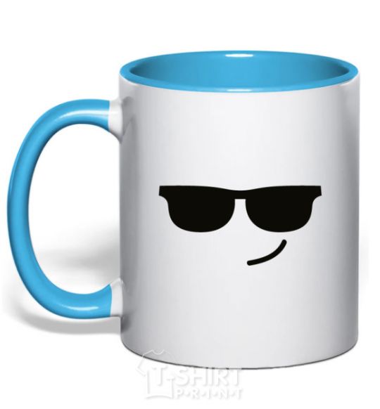 Mug with a colored handle Cool sky-blue фото