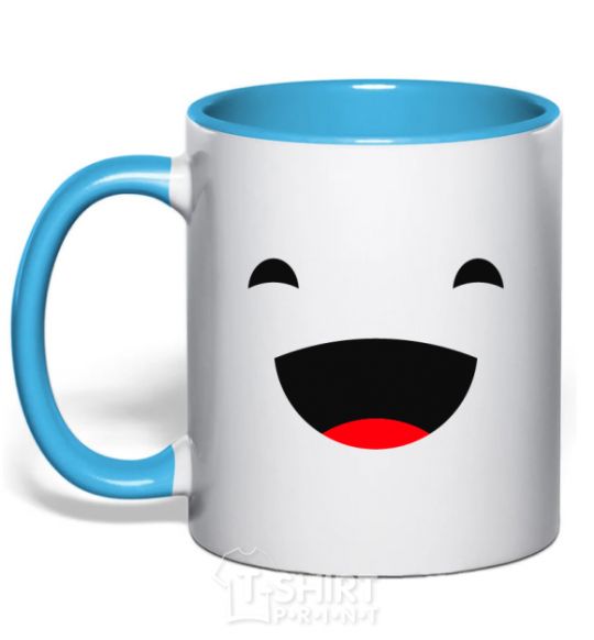 Mug with a colored handle Fun sky-blue фото