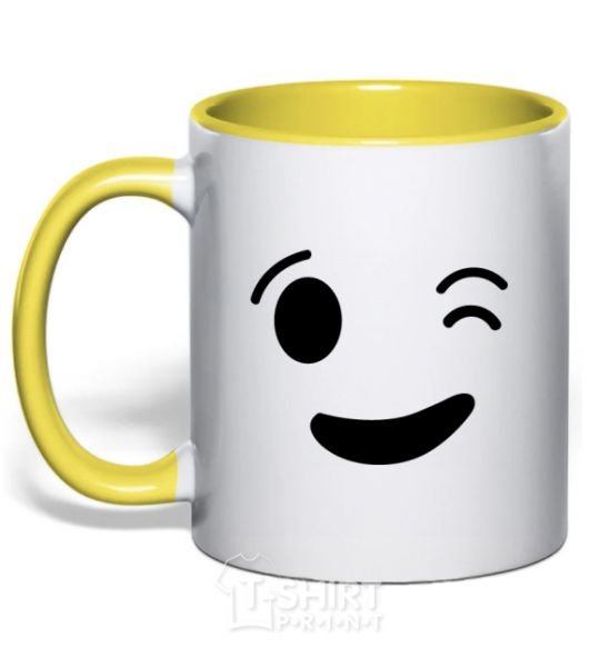 Mug with a colored handle Wink yellow фото