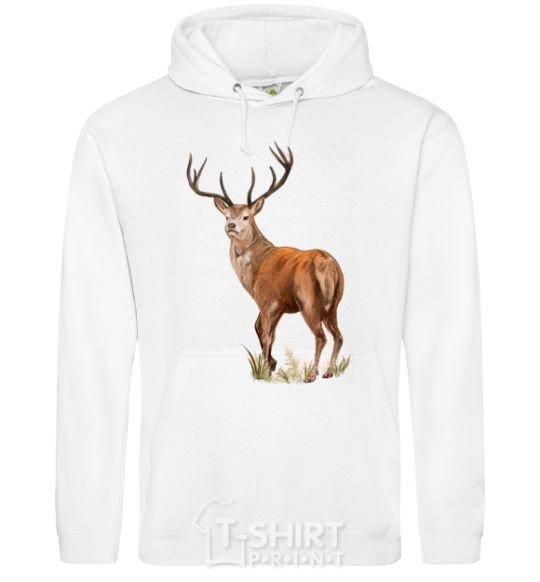 Men`s hoodie Reindeer drawing White фото