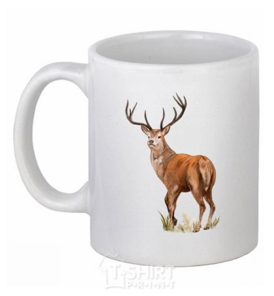 Ceramic mug Reindeer drawing White фото