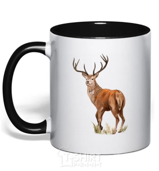 Mug with a colored handle Reindeer drawing black фото