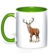 Mug with a colored handle Reindeer drawing kelly-green фото