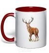 Mug with a colored handle Reindeer drawing red фото