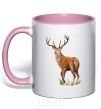 Mug with a colored handle Reindeer drawing light-pink фото