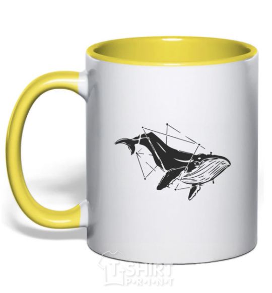 Mug with a colored handle A whale in curves yellow фото