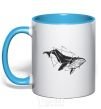 Mug with a colored handle A whale in curves sky-blue фото