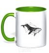 Mug with a colored handle A whale in curves kelly-green фото